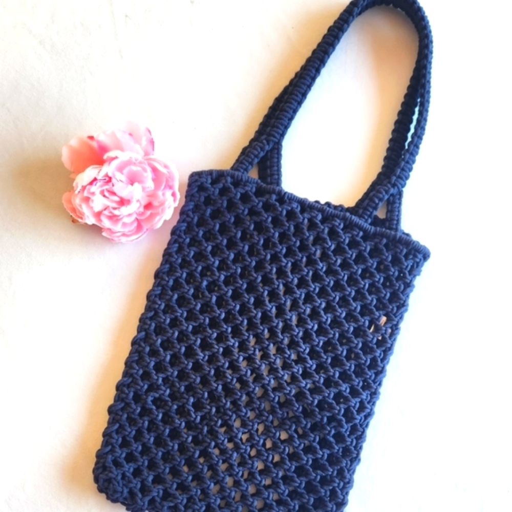 LOFT Cotton Braided Market Navy Tote Bag